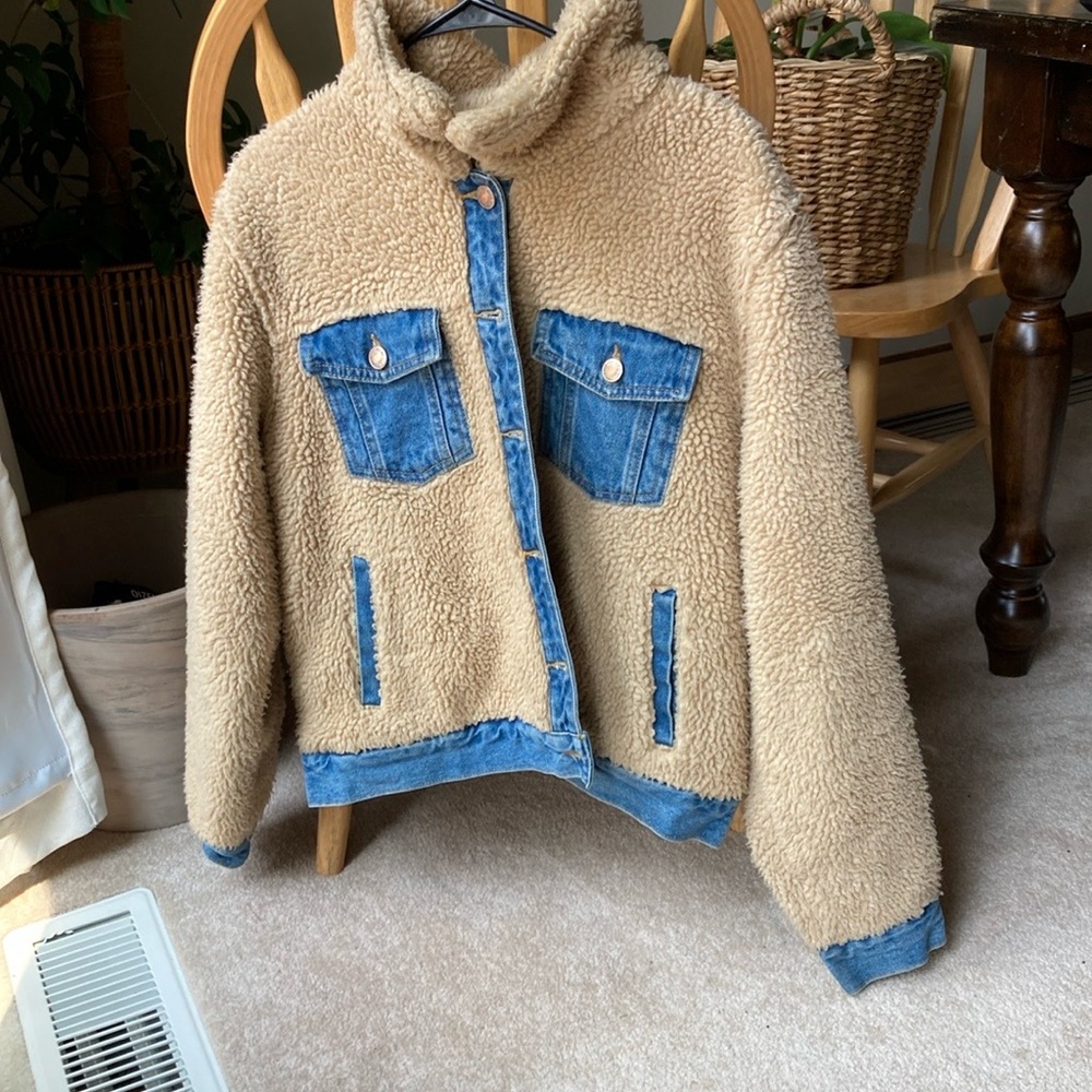 Forever 21 Denim Sherpa Fleece Trucker Jacket 3X